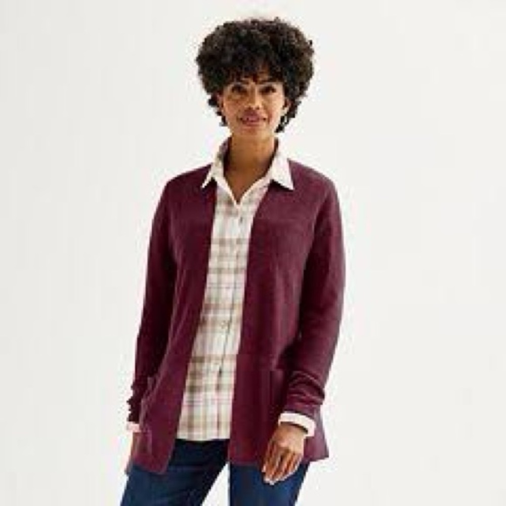 NWT. Burgundy Open Front Cardigan